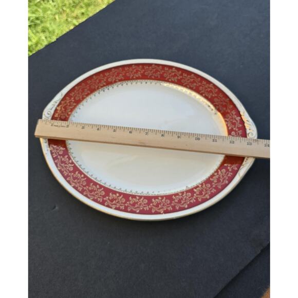 Vintage Craftsman Dinnerware Oval Platter Red Gold Floral Trim USA 14" 18K Gold - Picture 6 of 8